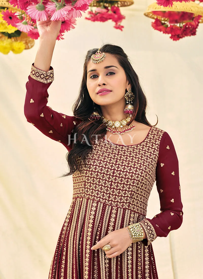 Maroon Embroidered Festive Anarkali Suit