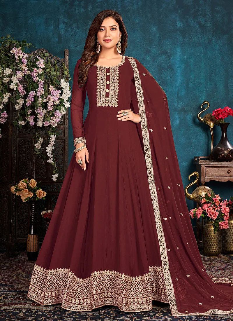 Maroon Georgette Anarkali Suit