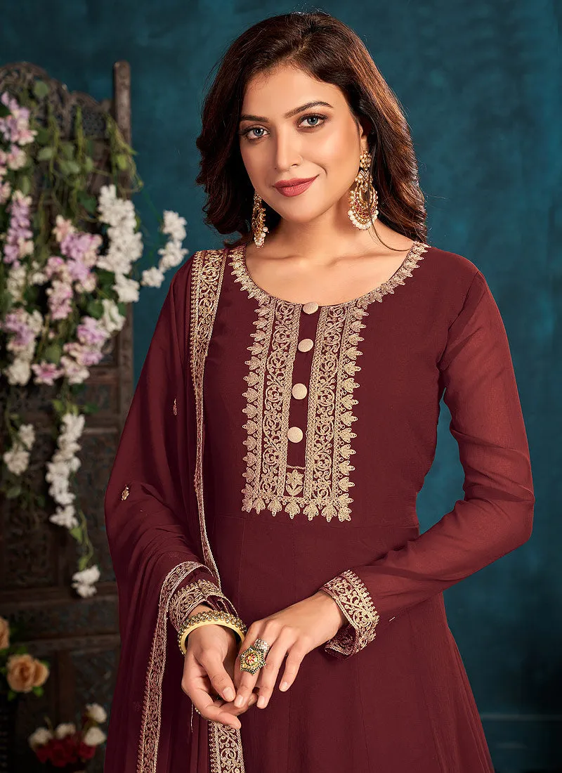 Maroon Georgette Anarkali Suit