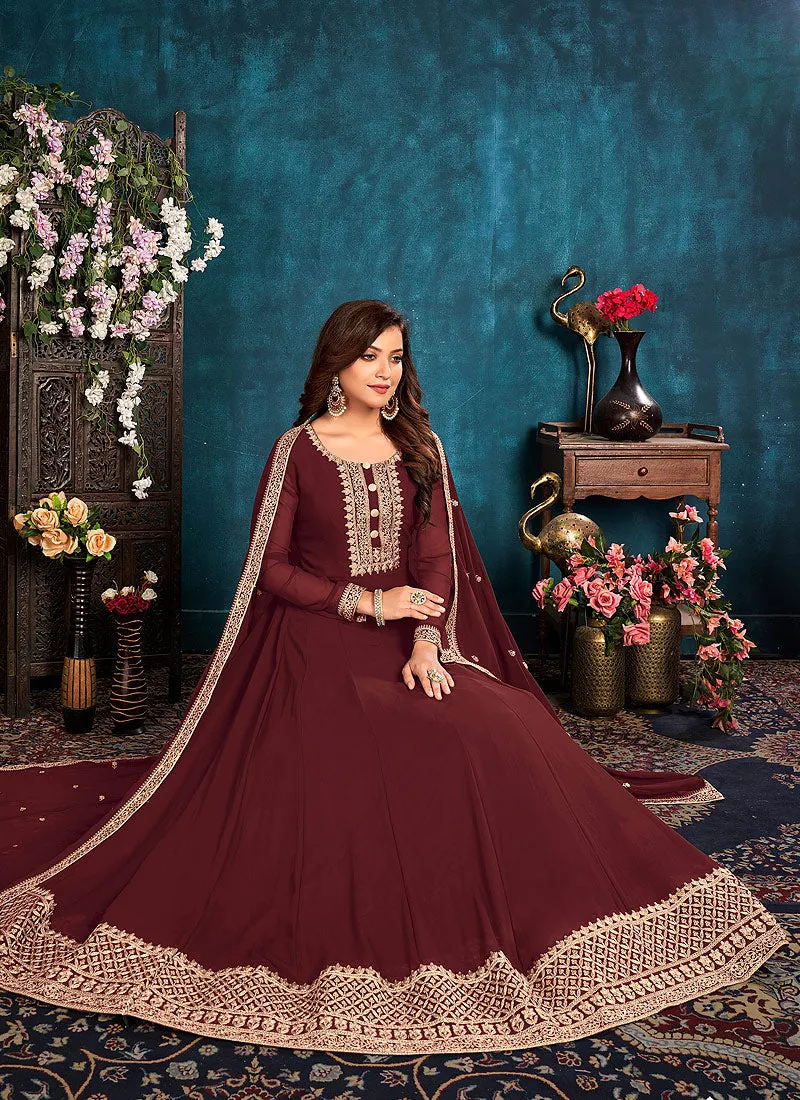 Maroon Georgette Anarkali Suit