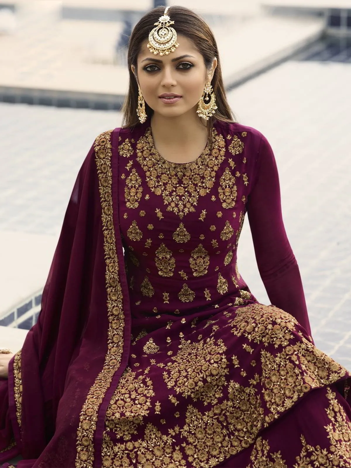 Maroon Golden Embroidered Wedding Lehenga Suit