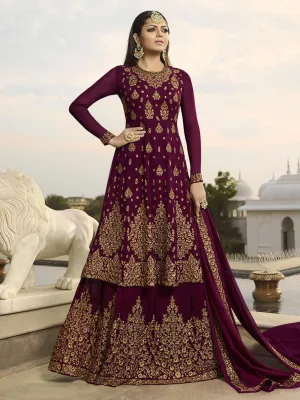 Maroon Golden Embroidered Wedding Lehenga Suit