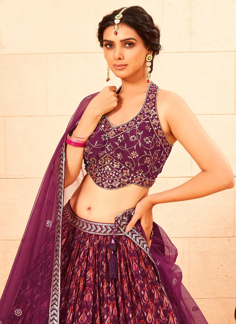 Maroon Handwork Embroidery Georgette Lehenga Choli