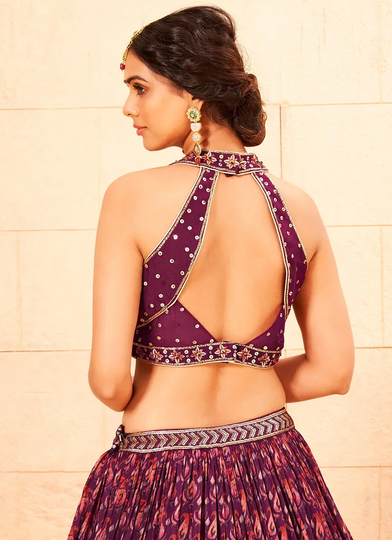 Maroon Handwork Embroidery Georgette Lehenga Choli