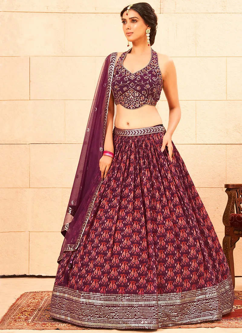 Maroon Handwork Embroidery Georgette Lehenga Choli