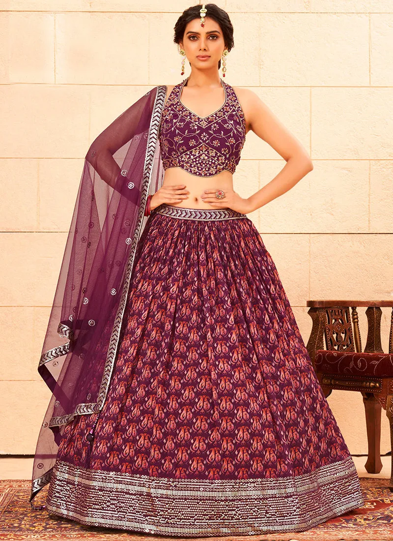 Maroon Handwork Embroidery Georgette Lehenga Choli