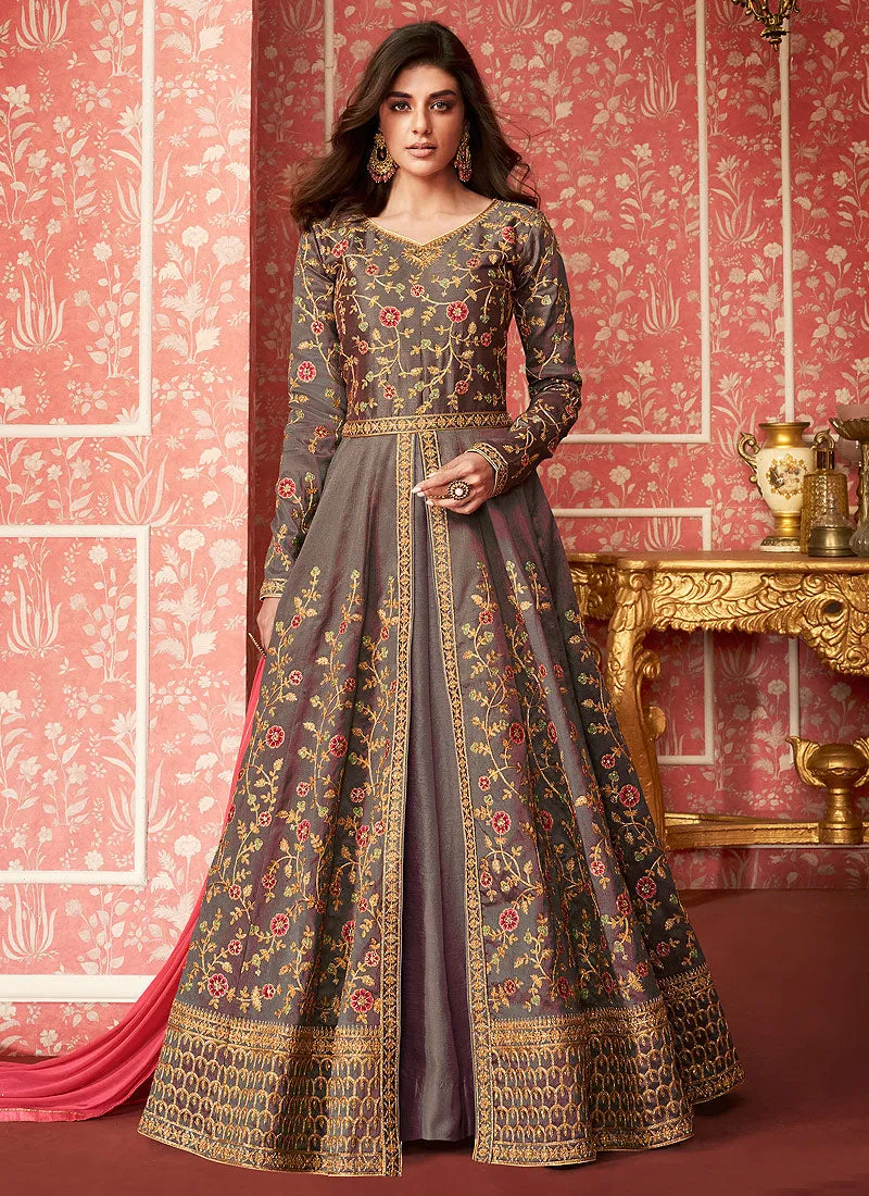 Mauve And Pink Anarkali Lehenga Suit