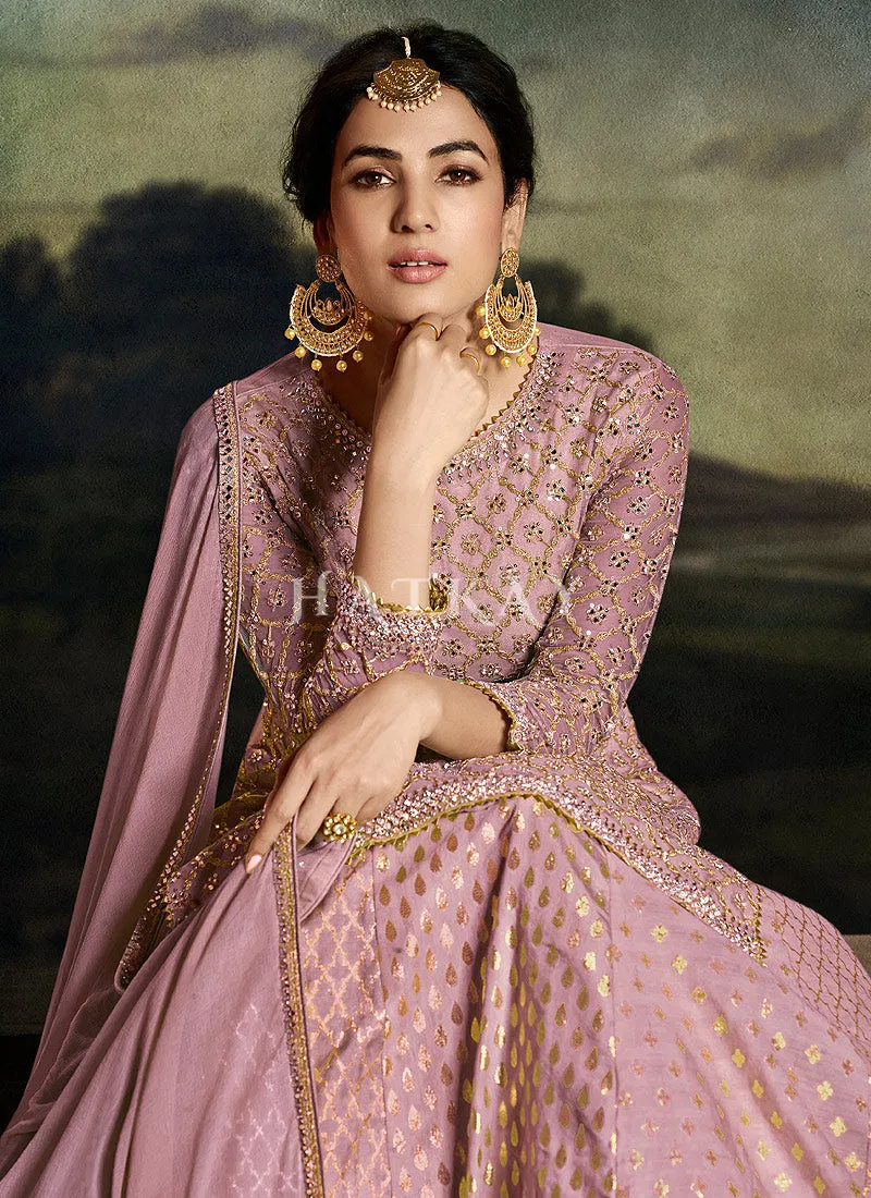 Mauve Golden Embroidered Sharara Suit