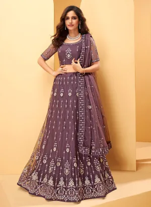 Mauve Mirror Work Embroidered Wedding Lehenga Choli