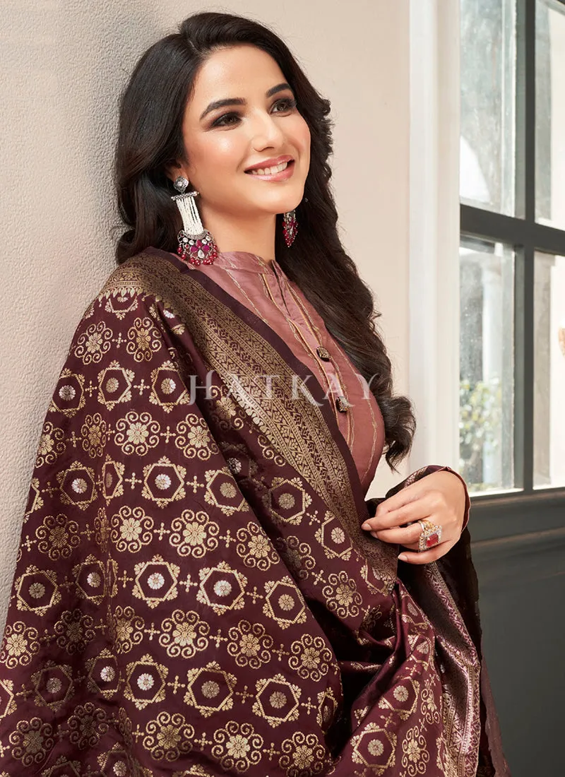 Mauve Purple Embroidered Traditional Palazzo Suit