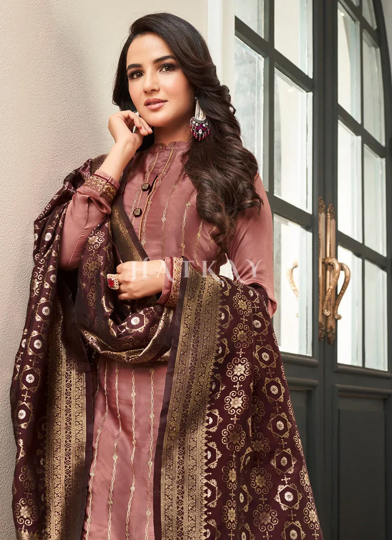 Mauve Purple Embroidered Traditional Palazzo Suit