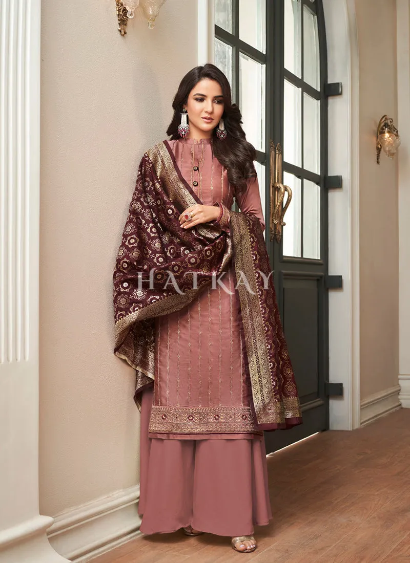 Mauve Purple Embroidered Traditional Palazzo Suit