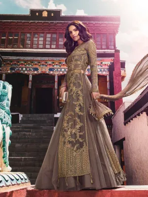 Mauve With Golden Embroidered Slit Style Designer Lehenga Suit