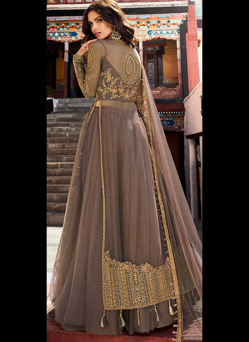 Mauve With Golden Embroidered Slit Style Designer Lehenga Suit