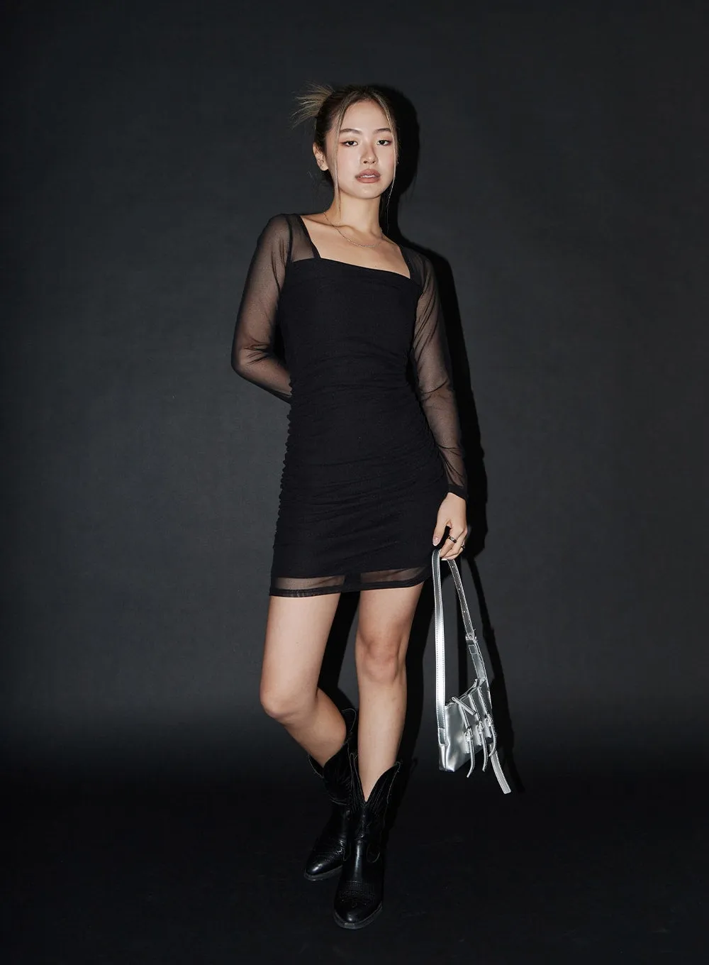 Mesh Long Sleeve Mini Dress CJ311