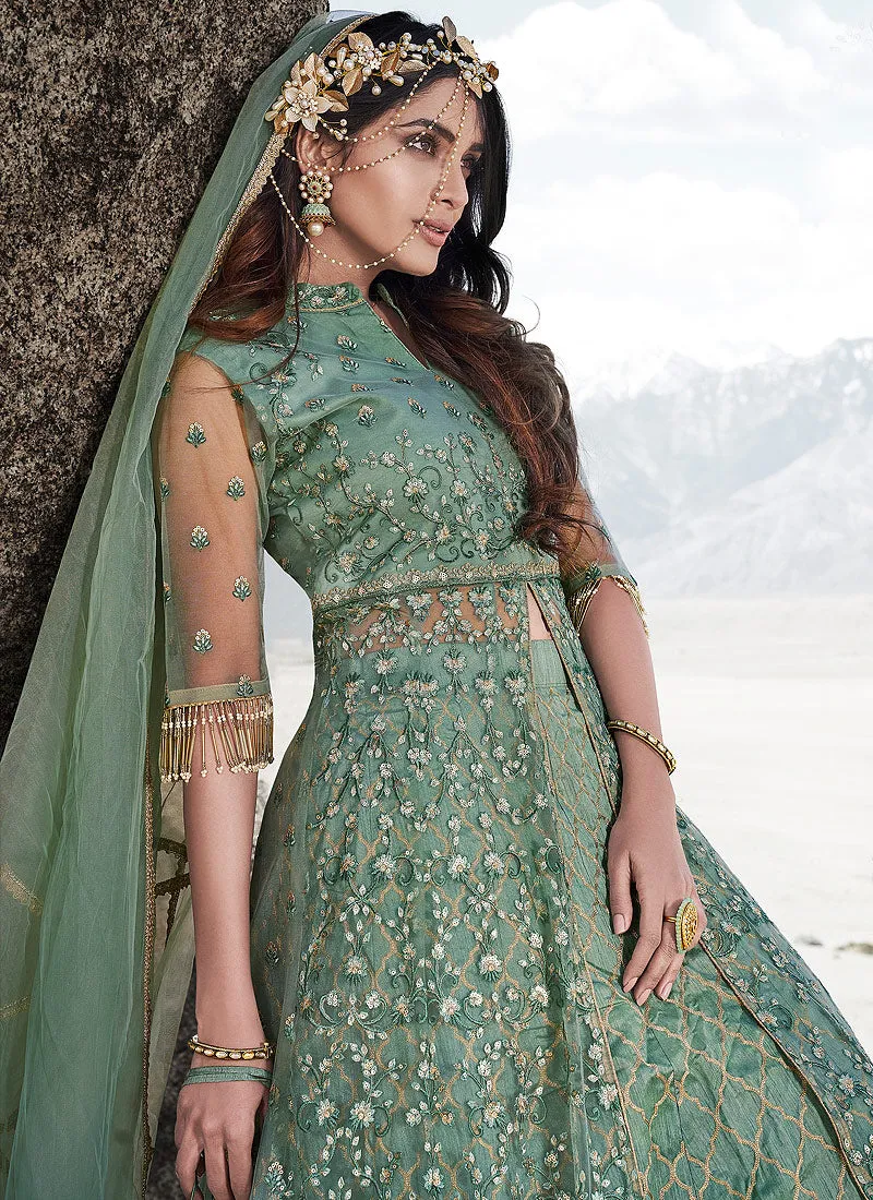 Mint Green Designer Anarkali Lehenga Suit