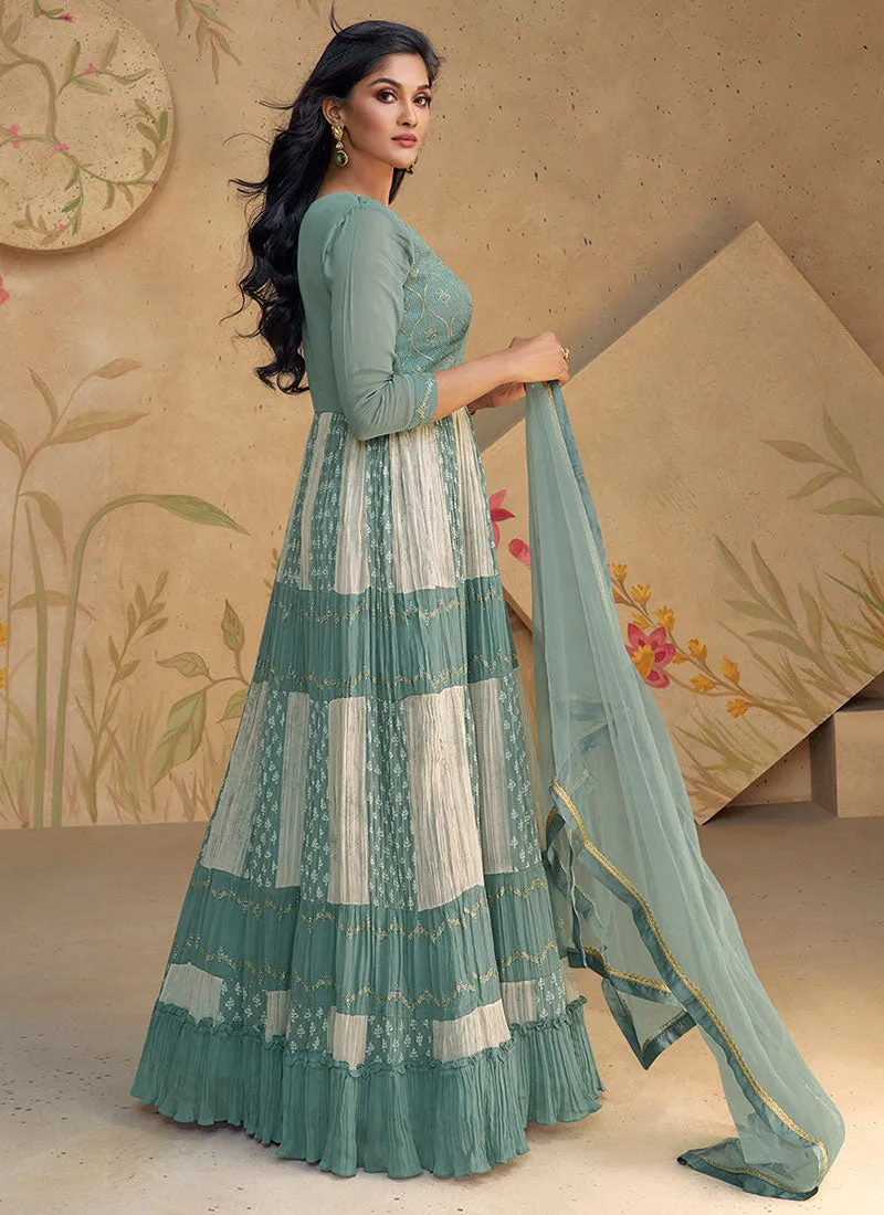 Mint Green Embroidery Designer Anarkali Dress