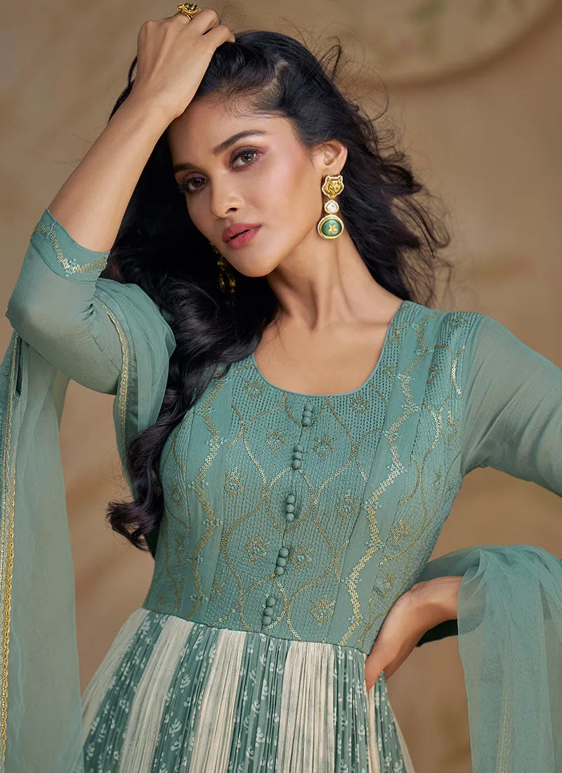 Mint Green Embroidery Designer Anarkali Dress