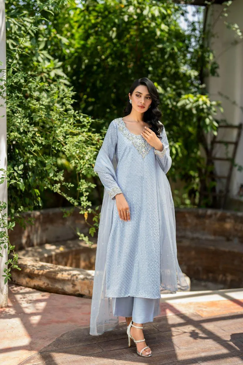 Natasha Kamal - Aster - light blue - Georgette lined with crepe de chin - 3 Piece