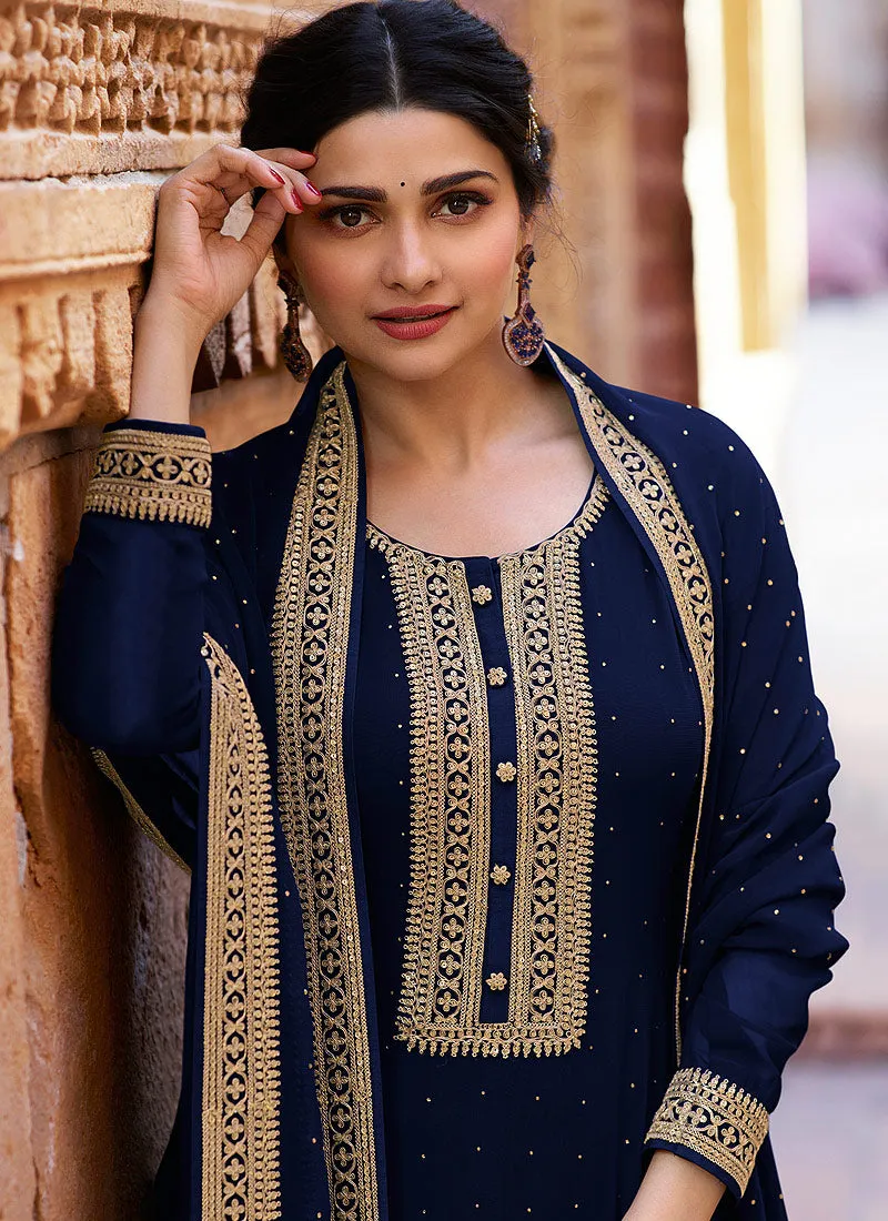 Navy Blue Embroidered Indian Salwar Kameez