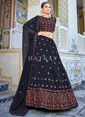 Navy Blue Multi Sequence Embroidery Wedding Lehenga Choli