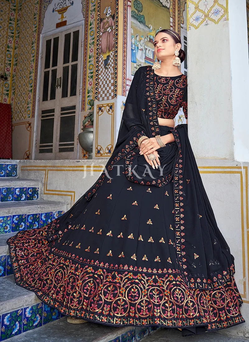 Navy Blue Multi Sequence Embroidery Wedding Lehenga Choli