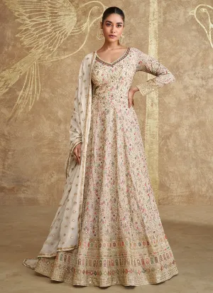 Off White Embroidery Festive Anarkali Gown Dress