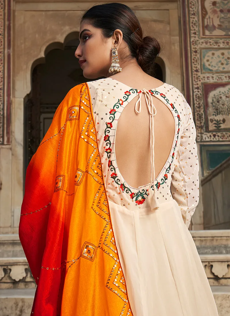 Off White Multi Embroidered Anarkali Gown