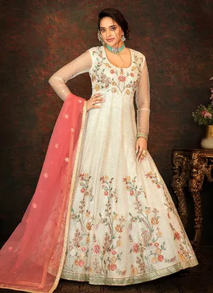 Off White Multi Embroidered Wedding Anarkali Suit