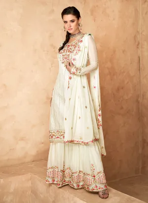 Off White Multi Golden Embroidered Designer Gharara Suit