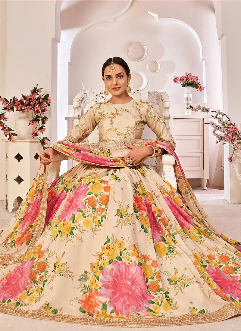 Off White Sequence Embellished Floral Lehenga Choli