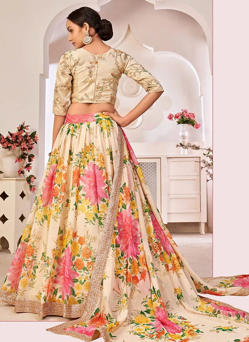 Off White Sequence Embellished Floral Lehenga Choli