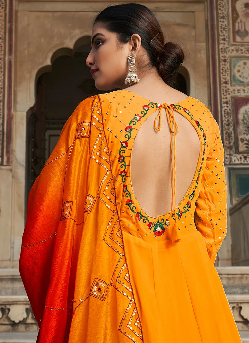 Orange And Red Multi Embroidered Anarkali Gown