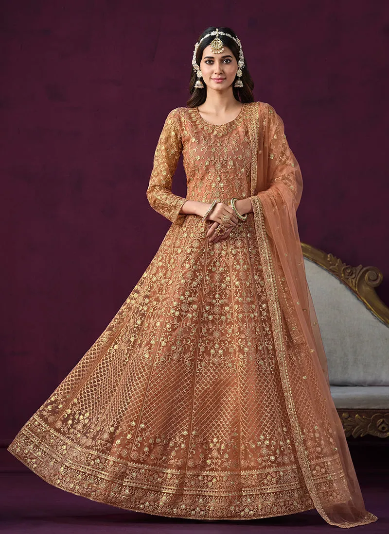 Orange Sequence Embroidery Designer Anarkali Suit