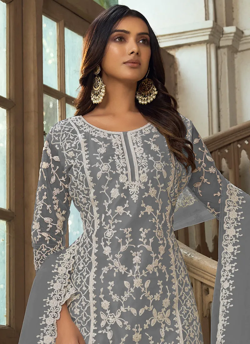 Pale Grey Embroidery Pakistani Pant Style Suit