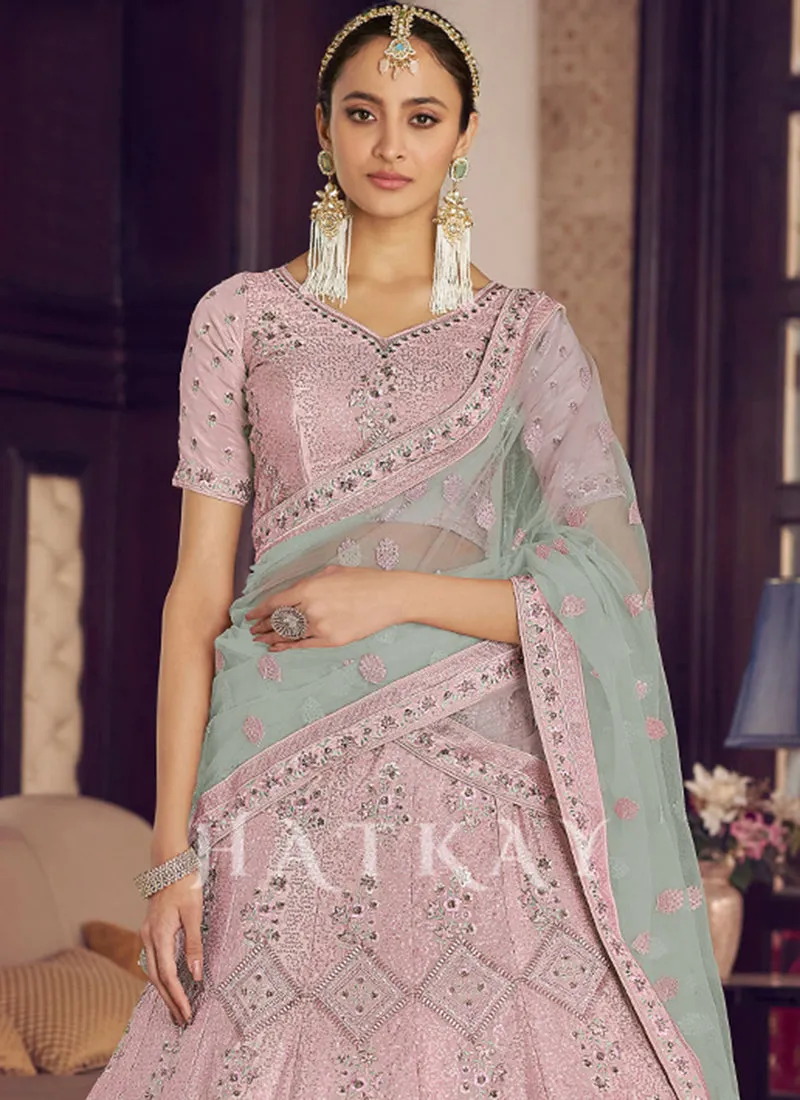 Pale Pink Embroidered Wedding Lehenga Choli