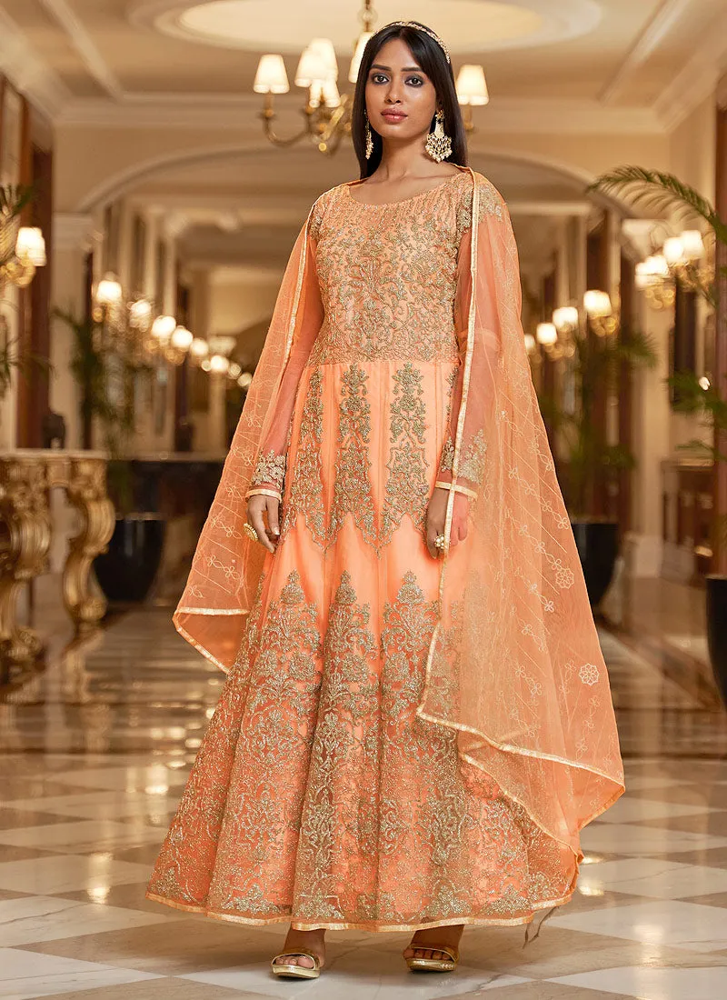 Pastel Orange Embellished Anarkali Suit