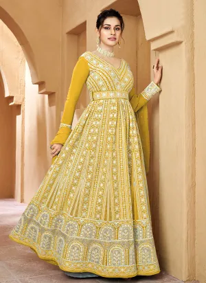 Pastel Yellow Lucknowi Embroidery Anarkali Gown