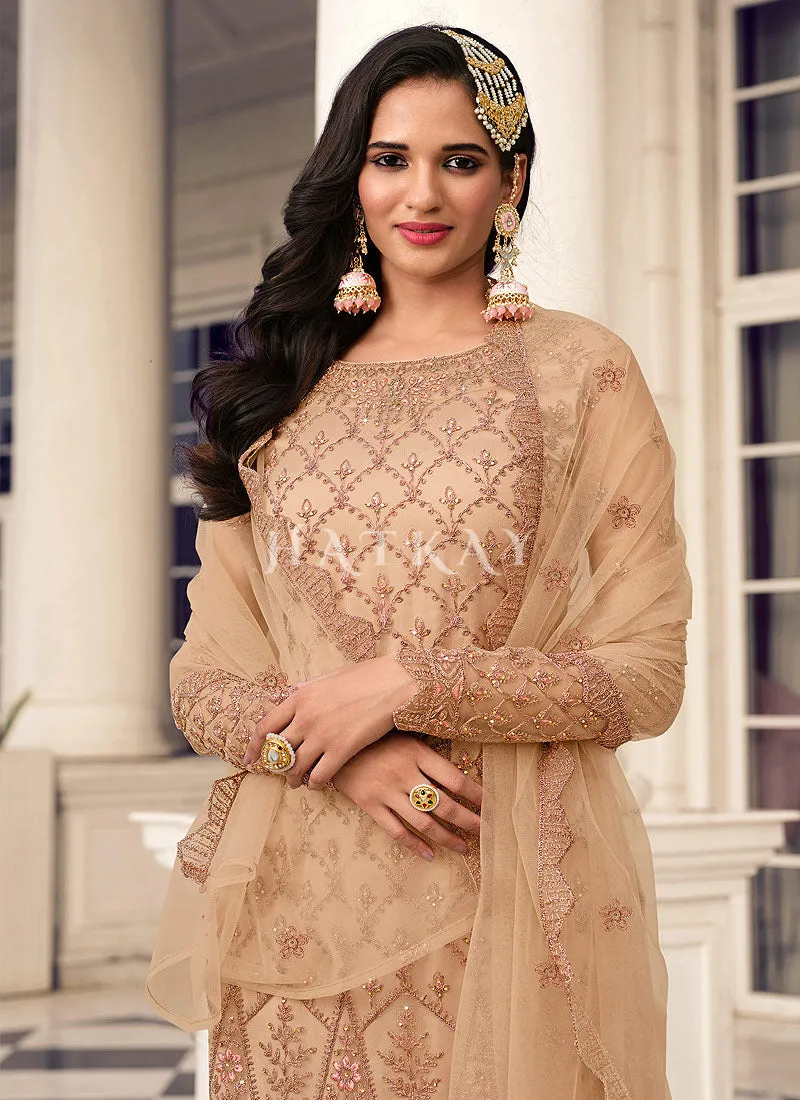 Peach Embroidered Pakistani Pant Style Salwar Suit