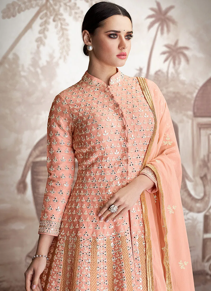 Peach Multi Embroidered Designer Anarkali Suit