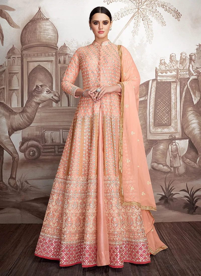 Peach Multi Embroidered Designer Anarkali Suit