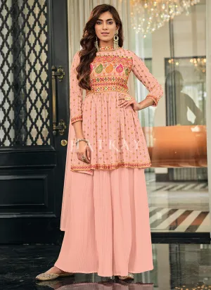 Peach Multi Embroidered Gharara Suit