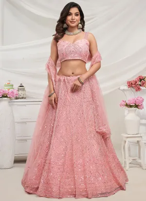 Peach Sequence Embroidery Designer Lehenga Choli For Wedding