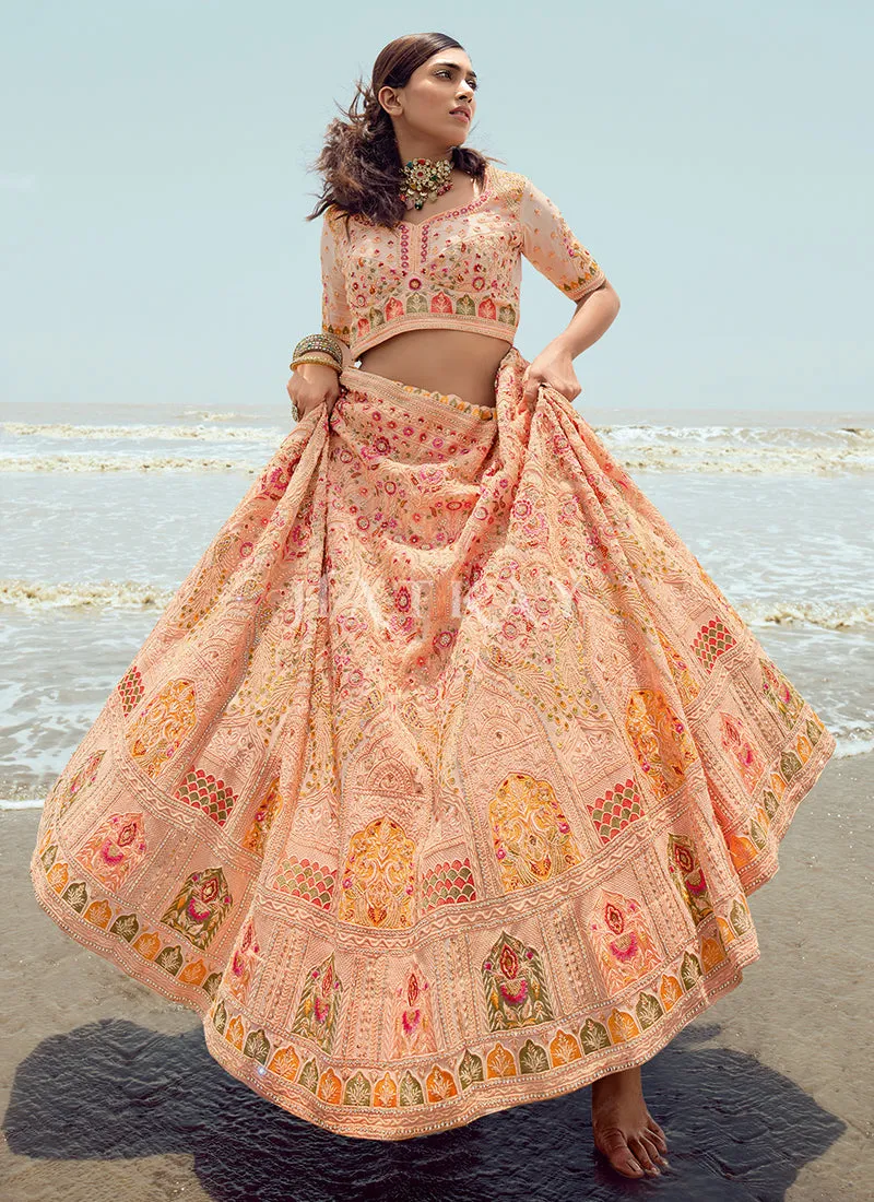 Peach Zarkan Embroidered Designer Lehenga Choli