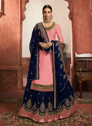 Pink And Blue Lehenga/Pant Suit