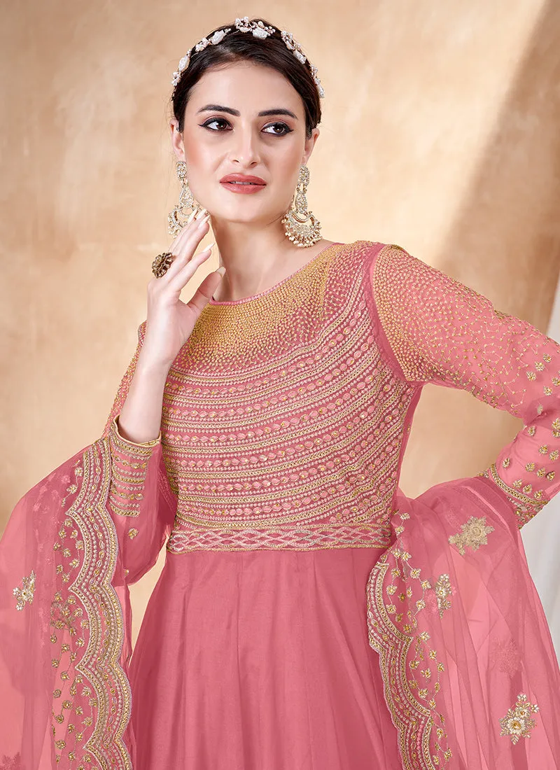 Pink Embroidery Traditional Anarkali Suit