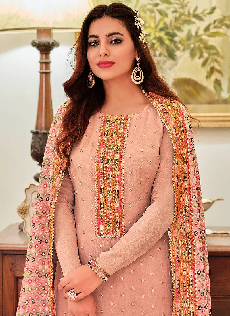 Pink Multi Embroidered Traditional Palazzo Suit