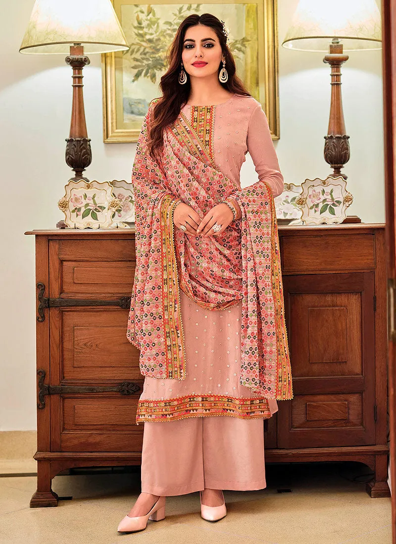 Pink Multi Embroidered Traditional Palazzo Suit