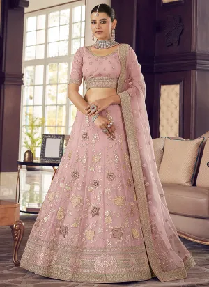 Pink Multi Embroidery Wedding Lehenga Choli