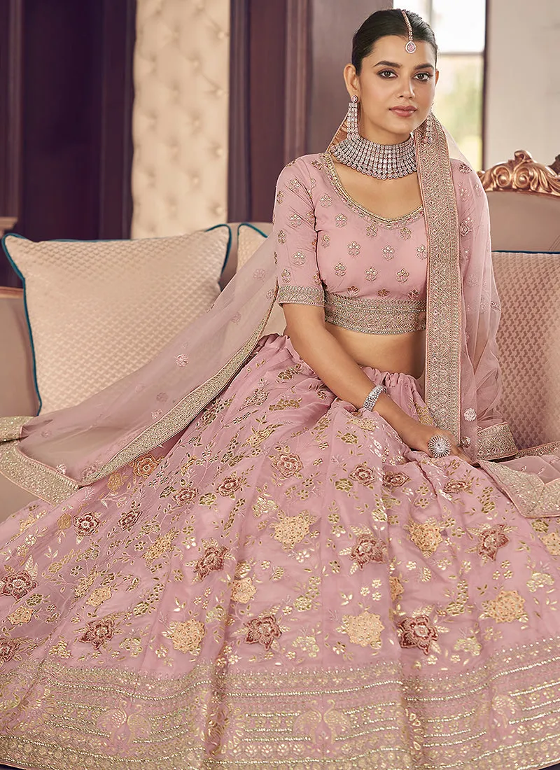 Pink Multi Embroidery Wedding Lehenga Choli